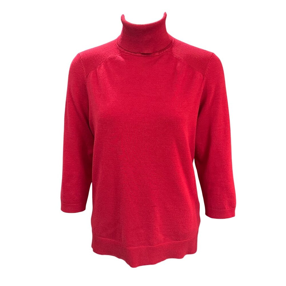Chicos Size 0 Red Rayon Blend Mock Neck Sweater Top Soft Knit Minimalist Core - Picture 2 of 11
